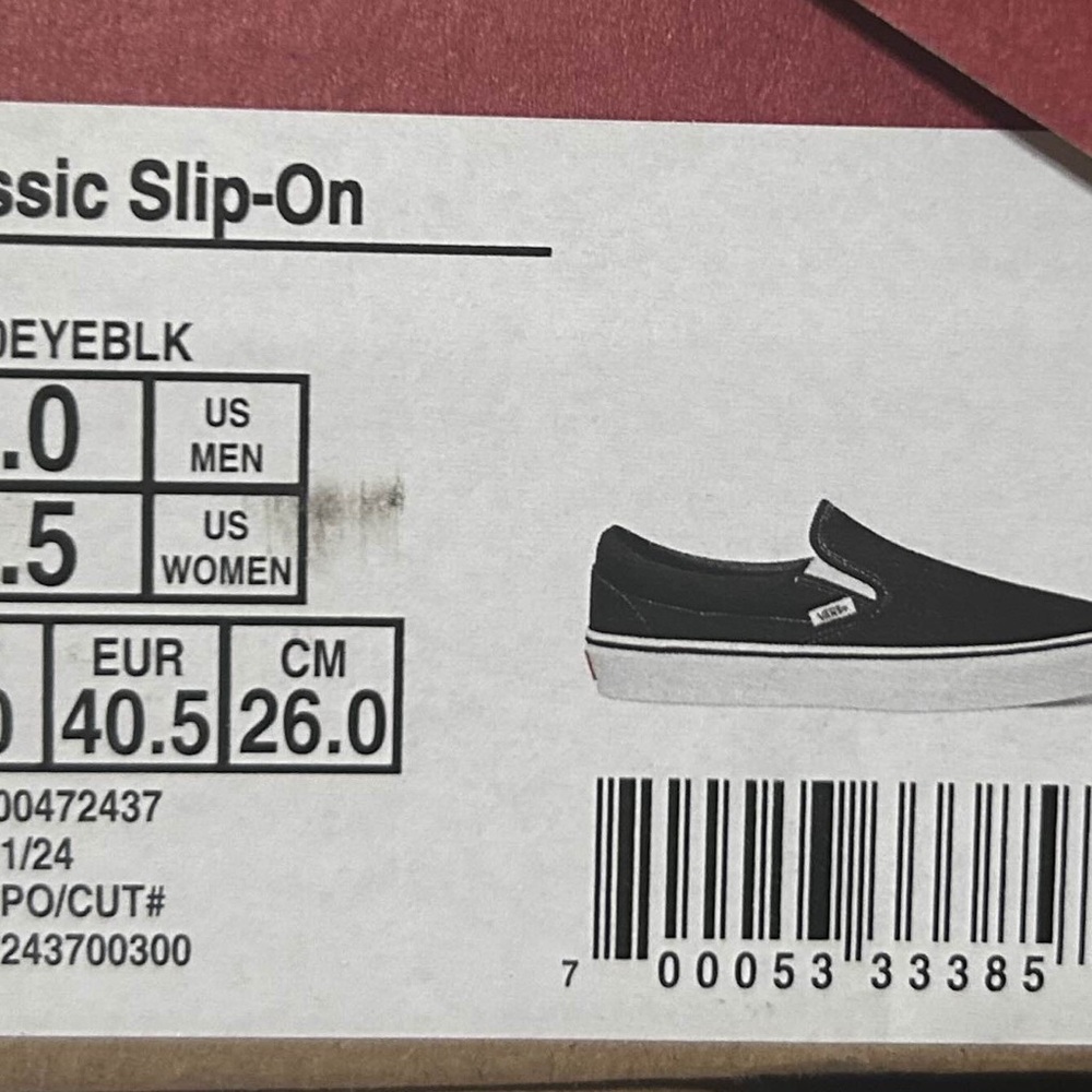 VANS • Classic Slip-On Sneakers Black/White • Unisex Men’s 8 / Women’s 9.5 NWT - Picture 7 of 8